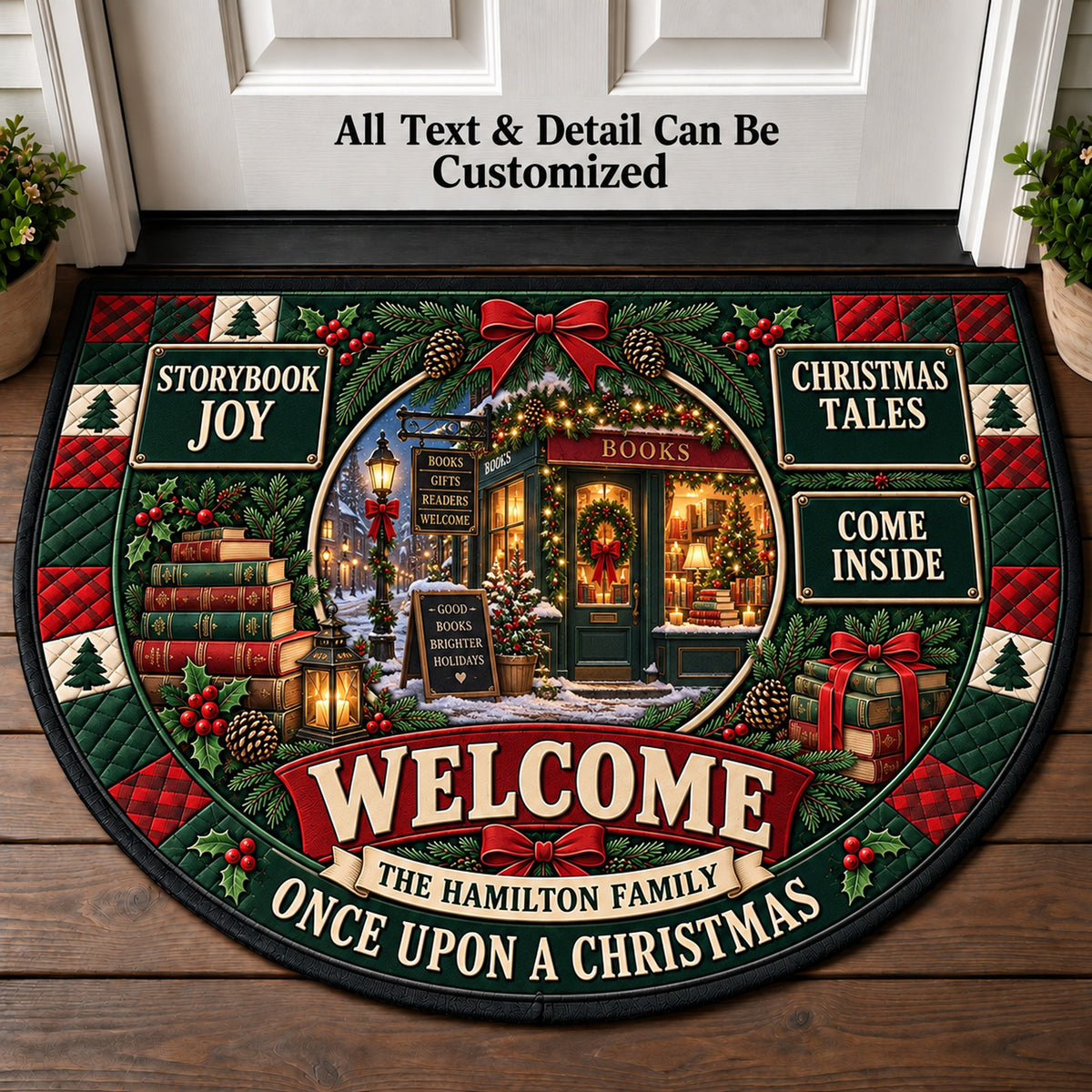 Corner Bookshop Christmas Personalized Half Round Mat | 5To9Vibe