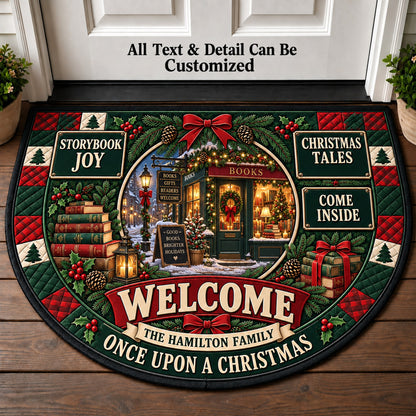 Corner Bookshop Christmas Personalized Half Round Mat | 5To9Vibe