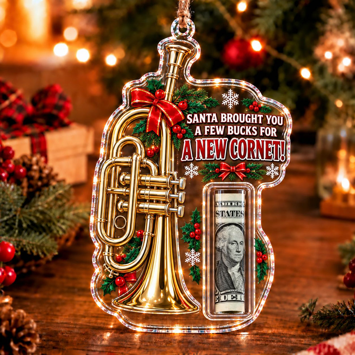 Cornet Christmas money holder ornament