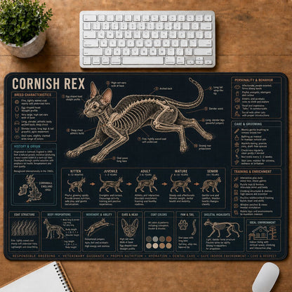 Cornish Rex Cat Breed Desk Mat Anatomy Guide | 5To9Vibe