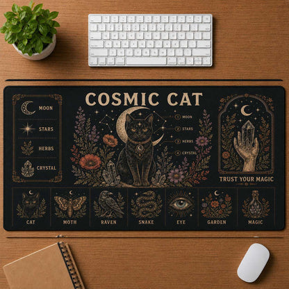 Lunar Magic Hippie Desk Mat Mouse Pad | 5To9Vibe - Cosmic Cat style