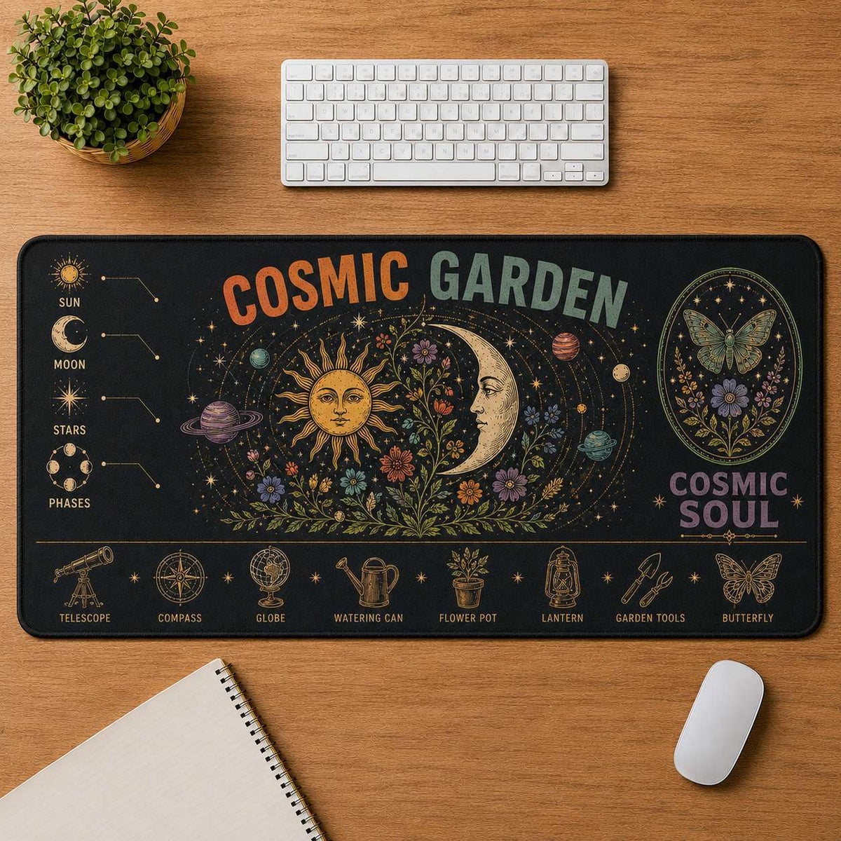 Celestial Hands Hippie Desk Mat Mouse Pad | 5To9Vibe - Cosmic Garden style