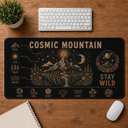 Mountain & Sun Hippie Desk Mat Mouse Pad | 5To9Vibe - Cosmic Mountain style