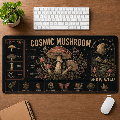 Mushroom & Moon Hippie Desk Mat Mouse Pad | 5To9Vibe - Cosmic Mushroom style
