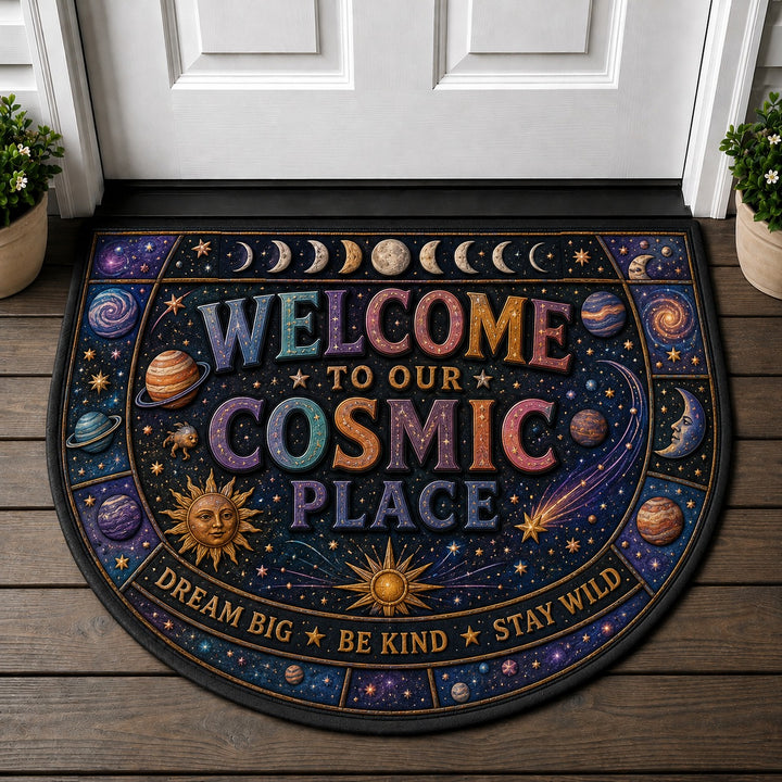 Welcome To Our Cosmic Place Doormat - Cosmic Galaxy Celestial Starry Welcome Mat - 5to9vibe