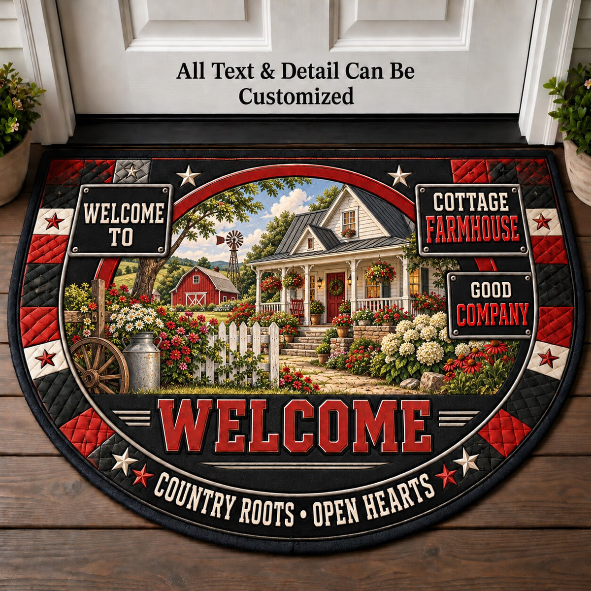 Cottage Farmhouse Personalized Half Round Mat | 5To9Vibe