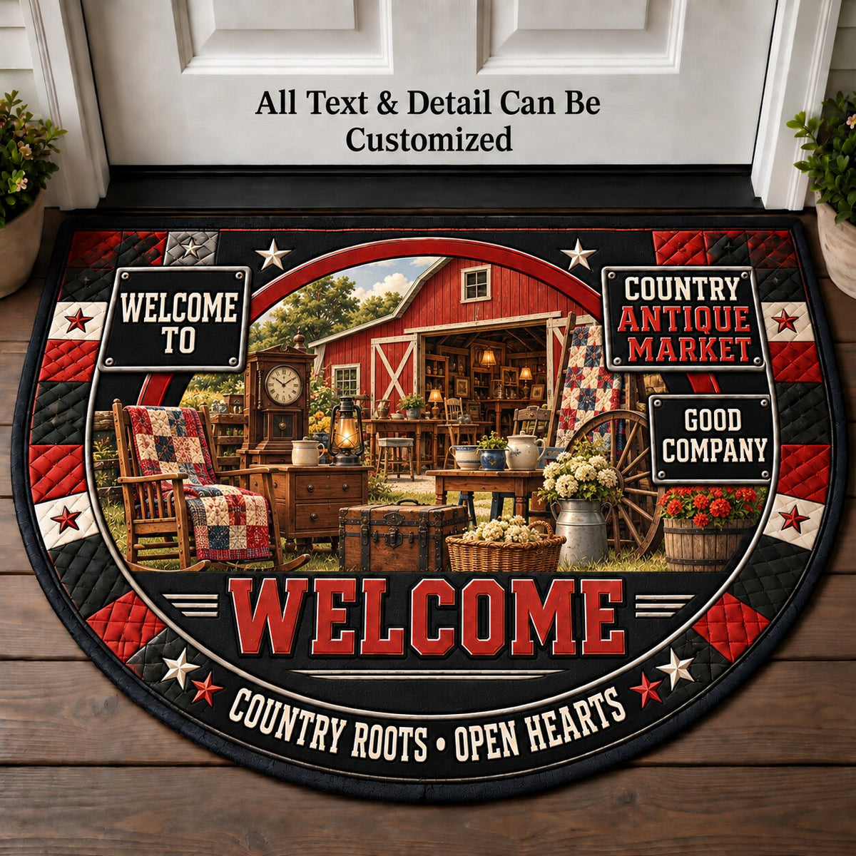 Country Antique Market Personalized Half Round Mat | 5To9Vibe