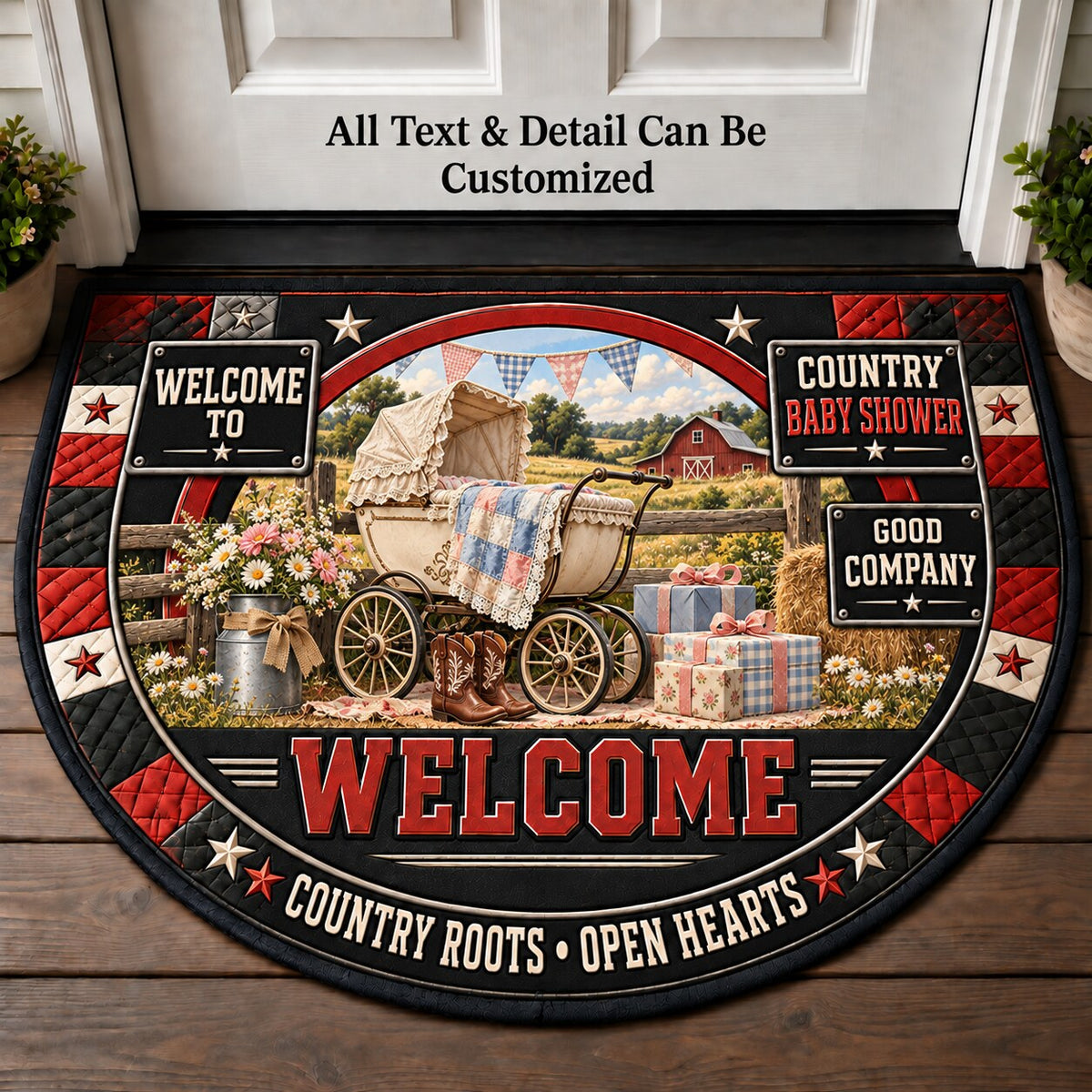 Country Baby Shower Personalized Half Round Mat | 5To9Vibe