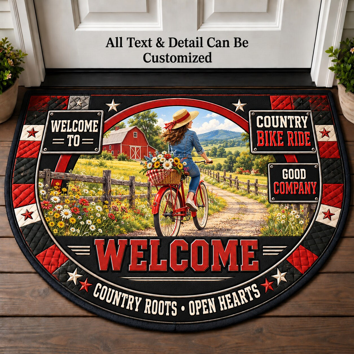 Country Bike Ride Personalized Half Round Mat | 5To9Vibe