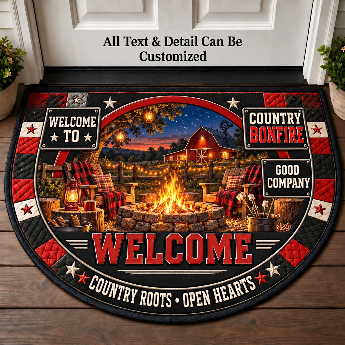 Country Bonfire Personalized Half Round Mat | 5To9Vibe