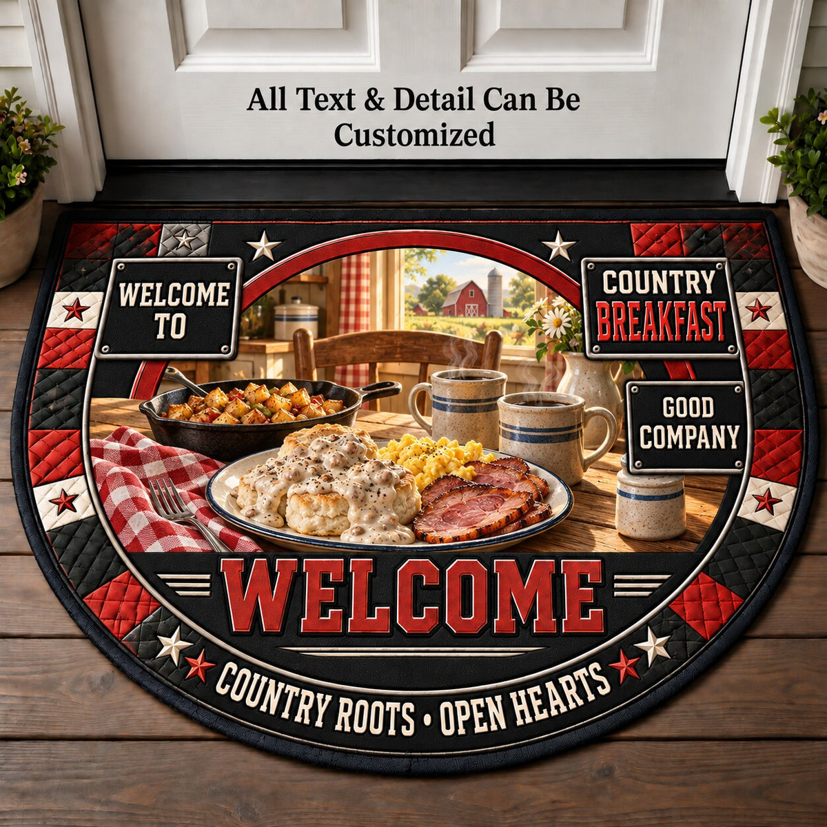 Country Breakfast Personalized Half Round Mat | 5To9Vibe