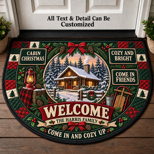 Country Cabin Christmas Personalized Half Round Mat | 5To9Vibe
