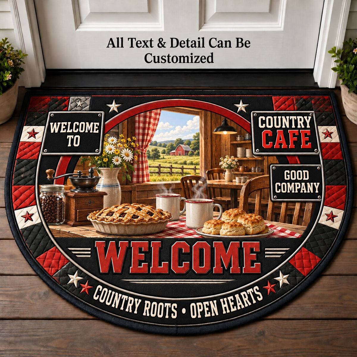 Country Cafe Personalized Half Round Mat | 5To9Vibe