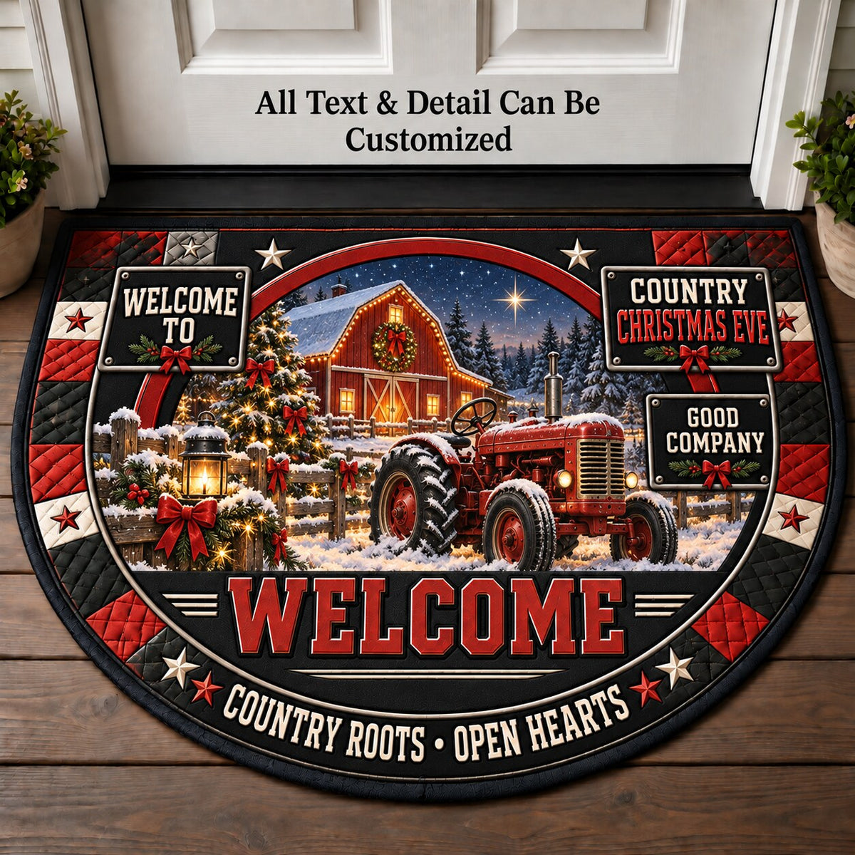 Country Christmas Eve Personalized Half Round Mat | 5To9Vibe