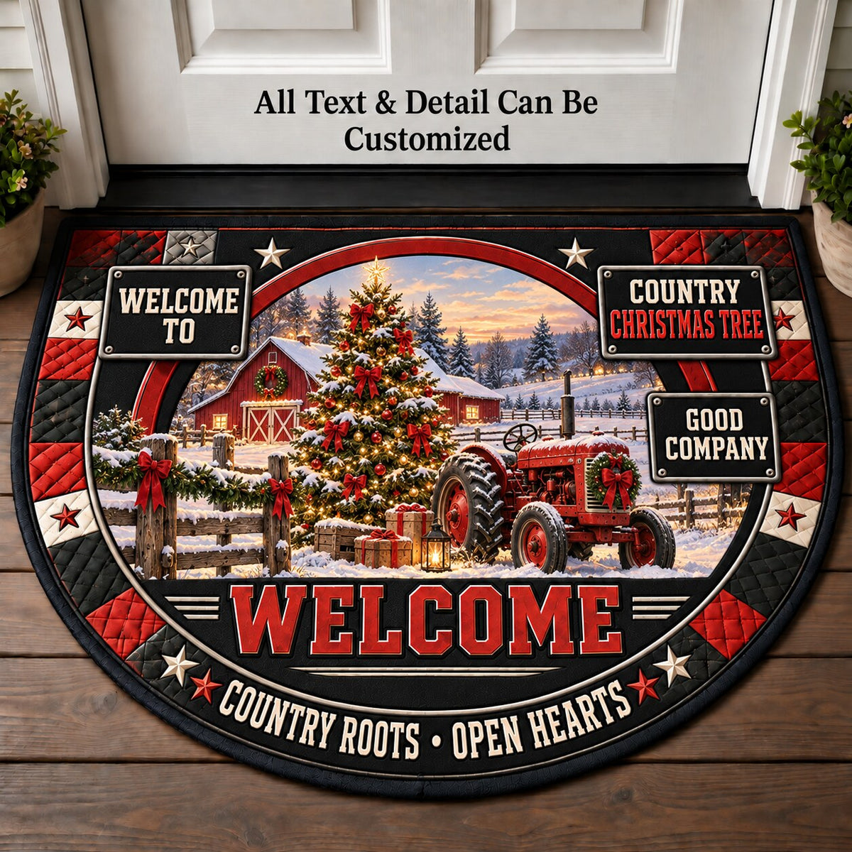 Country Christmas Tree Personalized Half Round Mat | 5To9Vibe