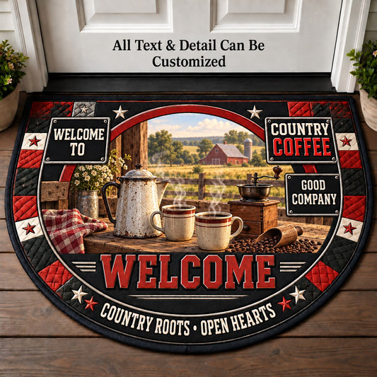 Country Coffee Personalized Half Round Mat | 5To9Vibe