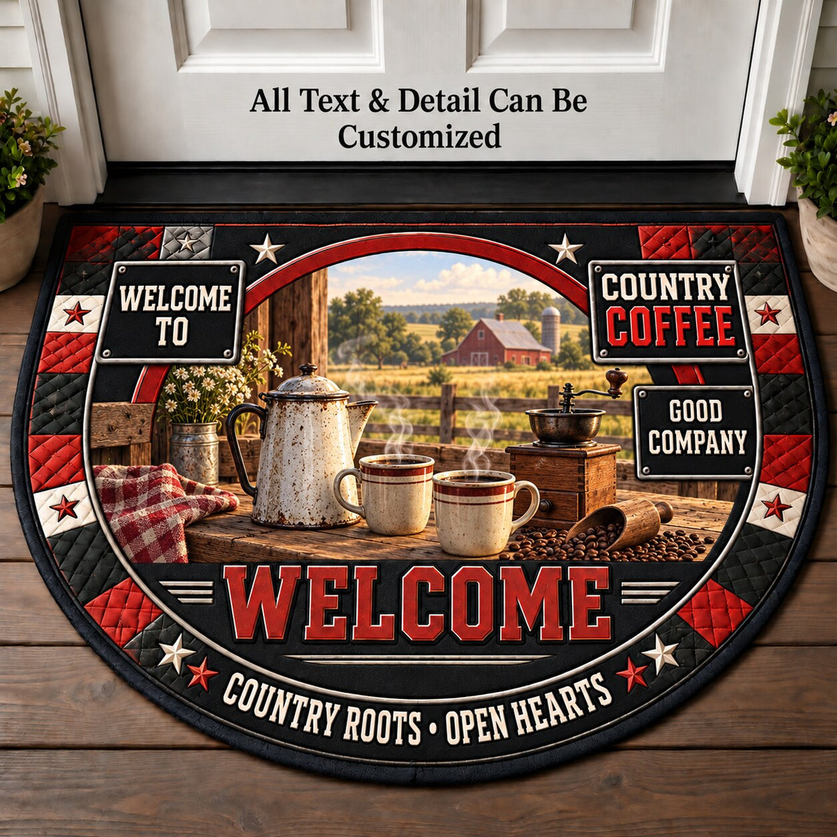Country Coffee Personalized Half Round Mat | 5To9Vibe