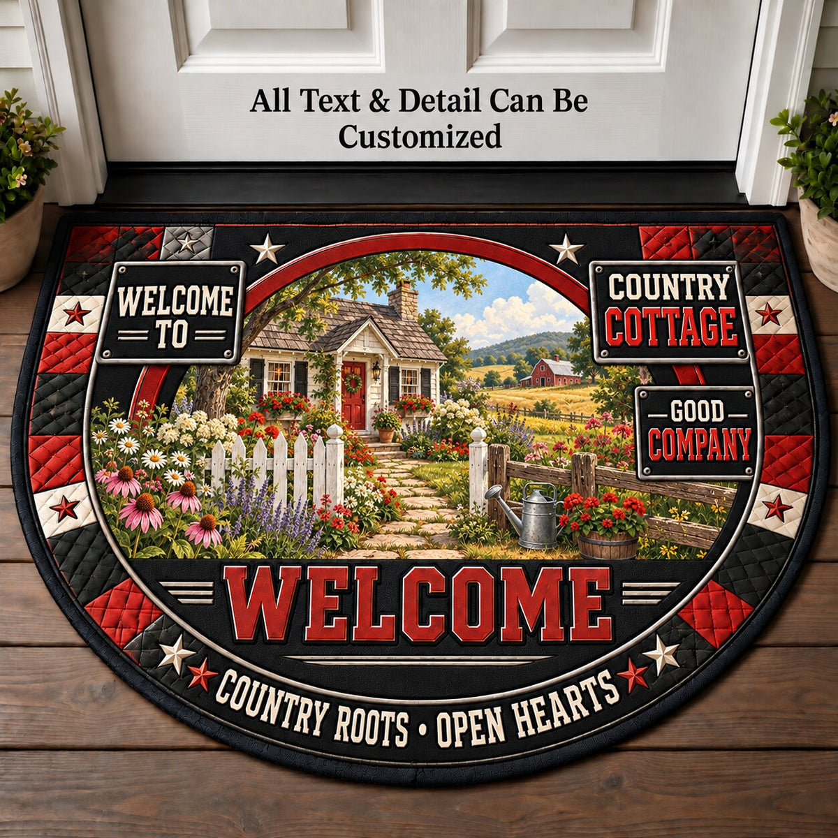 Country Cottage Personalized Half Round Mat | 5To9Vibe