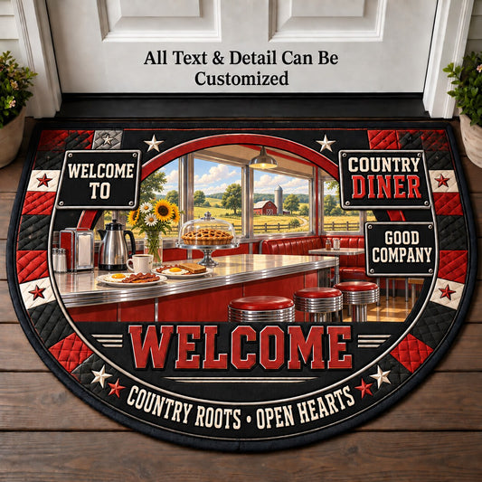 Country Diner Personalized Half Round Mat | 5To9Vibe