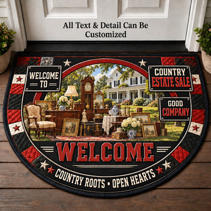 Country Estate Sale Personalized Half Round Mat | 5To9Vibe
