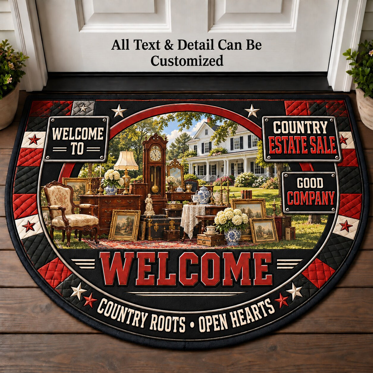 Country Estate Sale Personalized Half Round Mat | 5To9Vibe