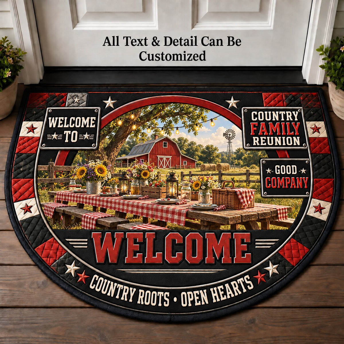 Country Family Reunion Personalized Half Round Mat | 5To9Vibe