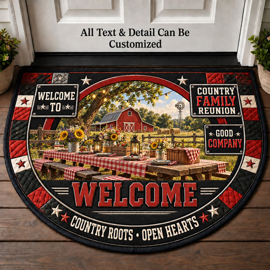 Country Family Reunion Personalized Half Round Mat | 5To9Vibe