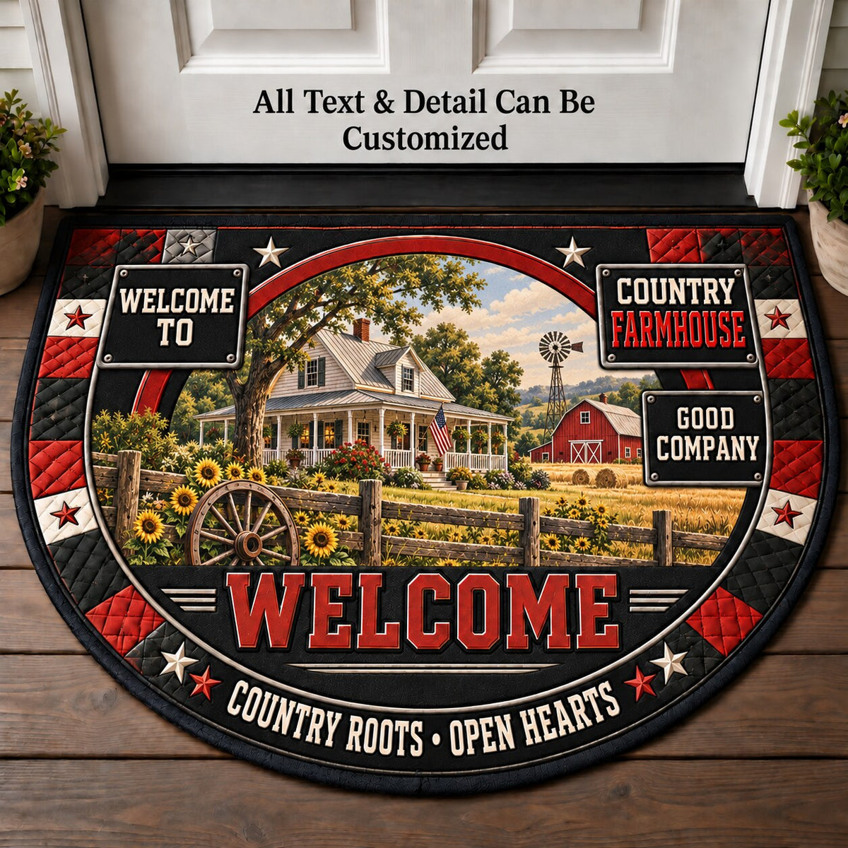 Country Farmhouse Personalized Half Round Mat | 5To9Vibe