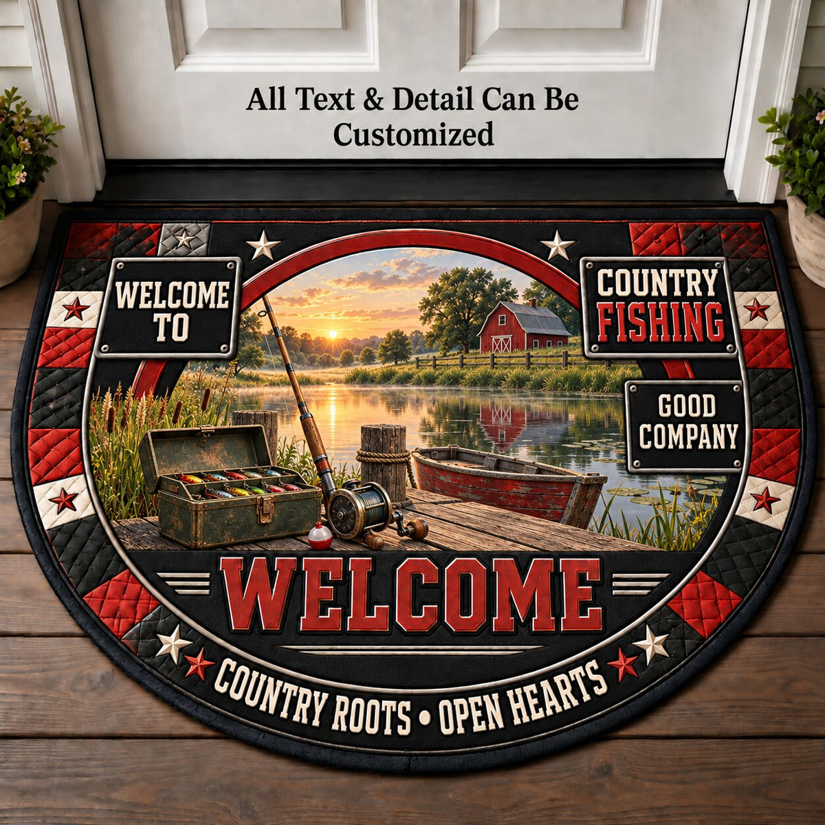 Country Fishing Personalized Half Round Mat | 5To9Vibe