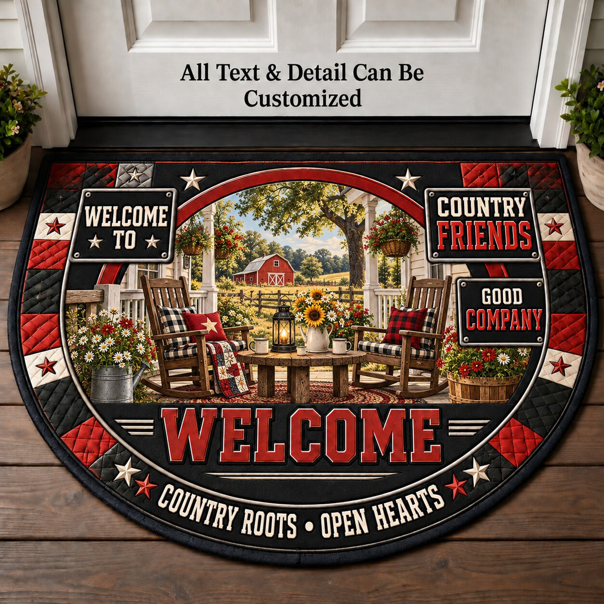 Country Friends Personalized Half Round Mat | 5To9Vibe