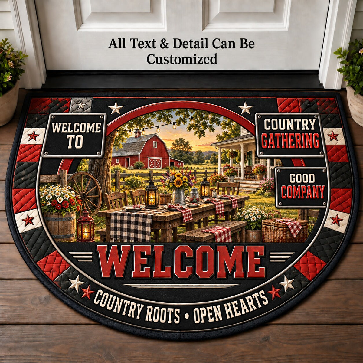 Country Gathering Personalized Half Round Mat | 5To9Vibe