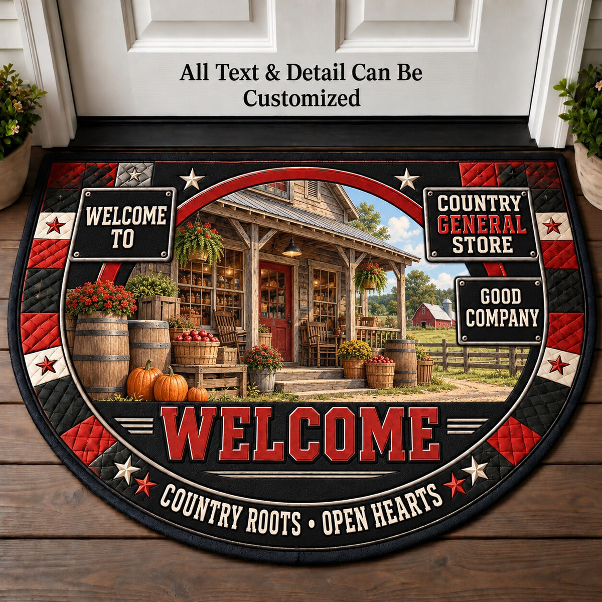 Country General Store Personalized Half Round Mat | 5To9Vibe