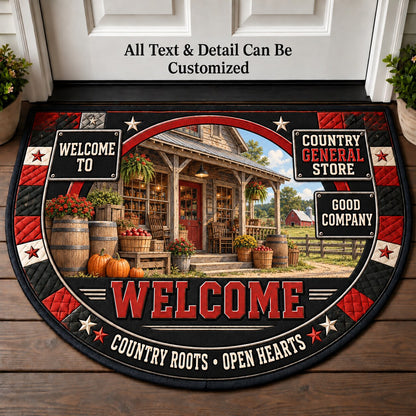 Country General Store Personalized Half Round Mat | 5To9Vibe