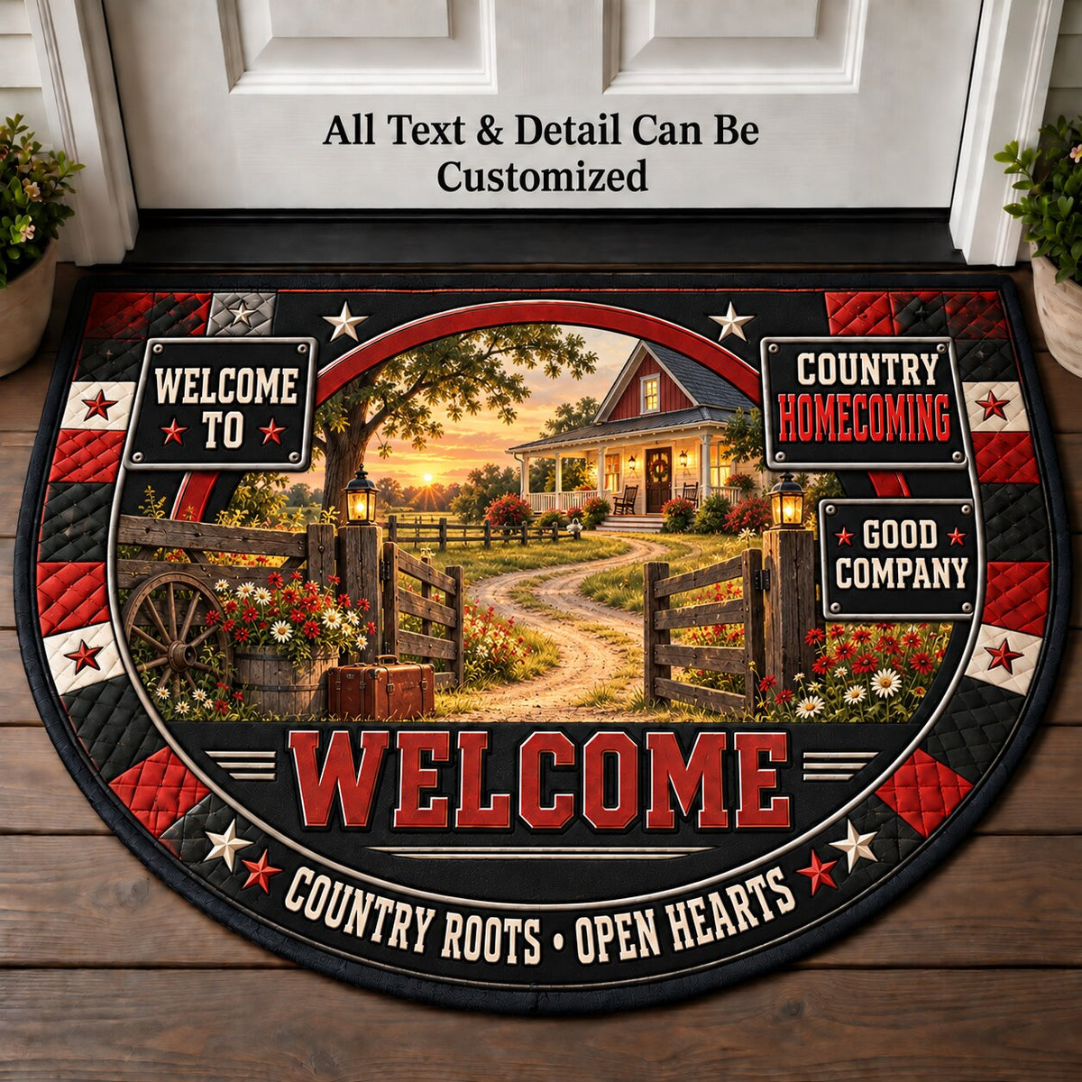 Country Homecoming Personalized Half Round Mat | 5To9Vibe