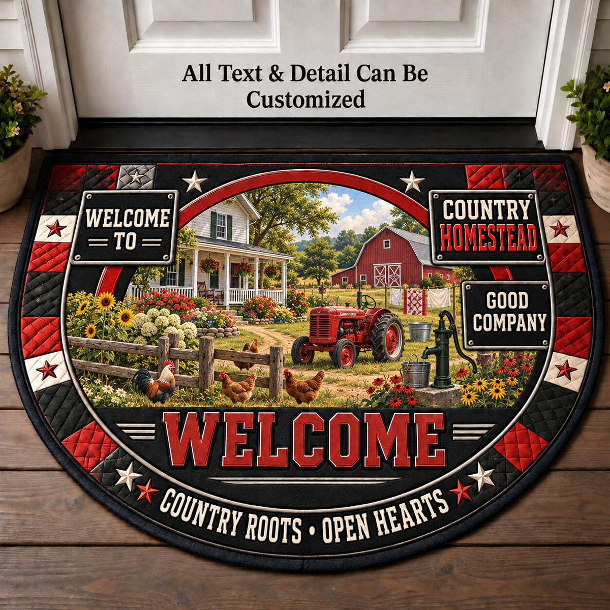 Country Homestead Personalized Half Round Mat | 5To9Vibe