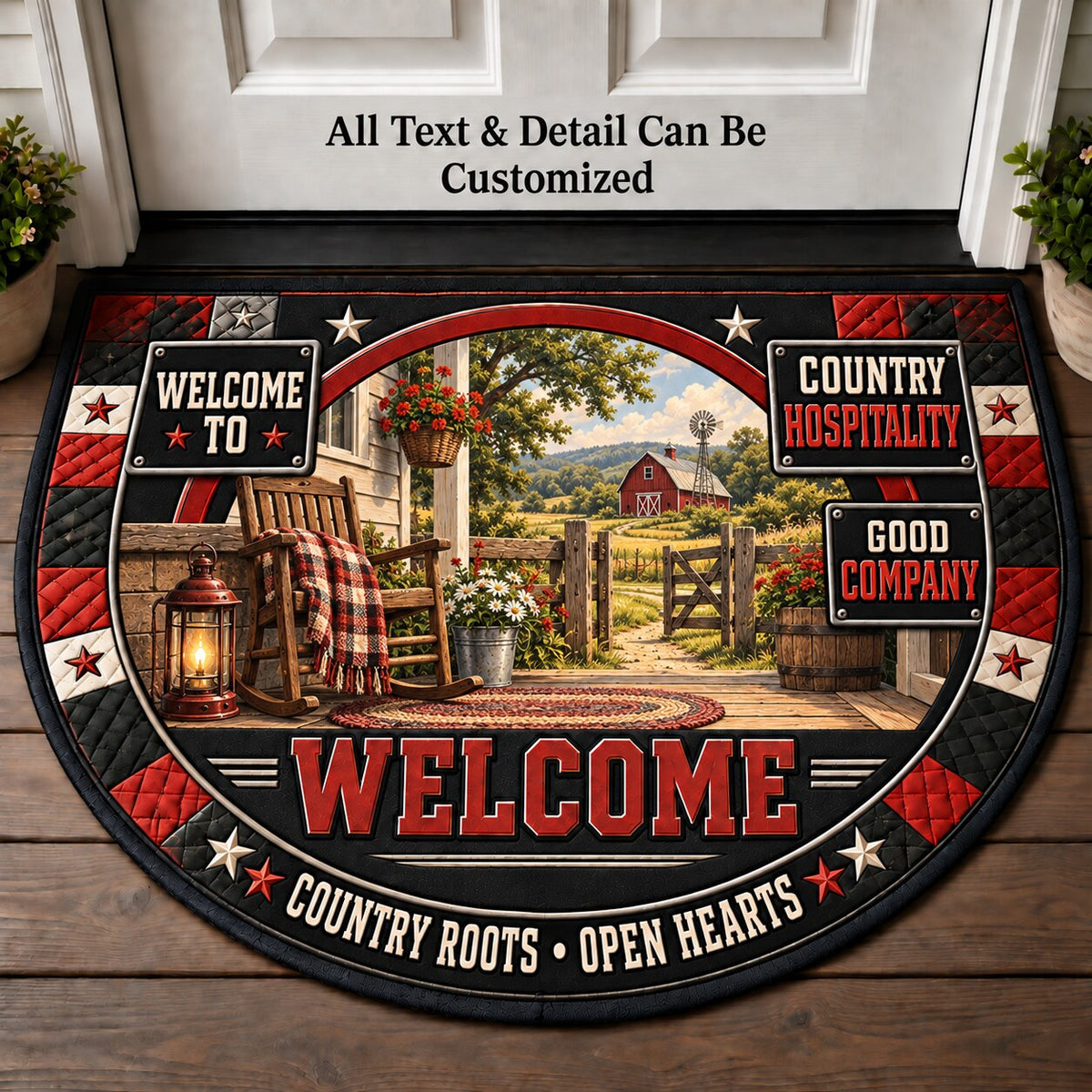 Country Hospitality Personalized Half Round Mat | 5To9Vibe