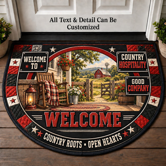 Country Hospitality Personalized Half Round Mat | 5To9Vibe