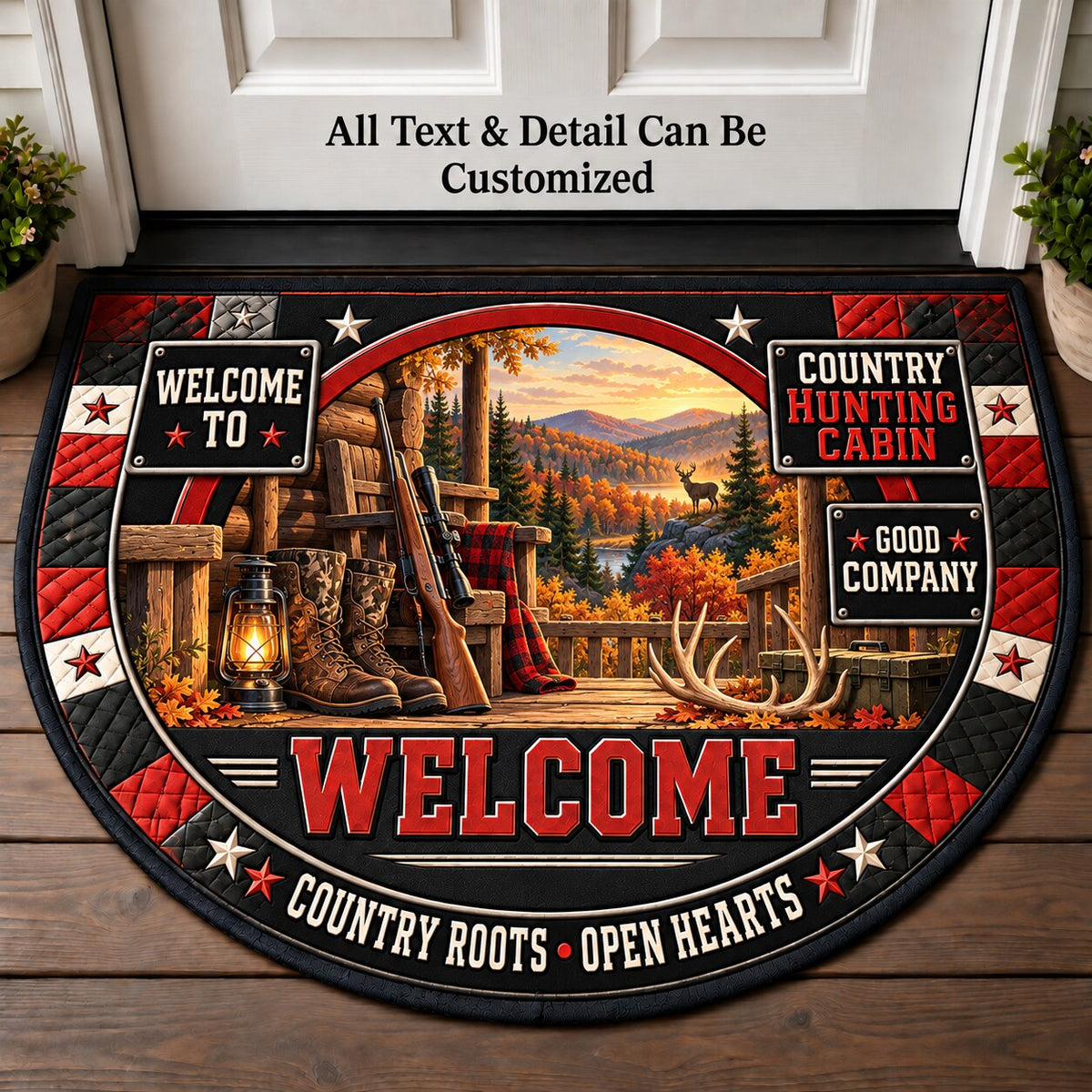 Country Hunting Cabin Personalized Half Round Mat | 5To9Vibe