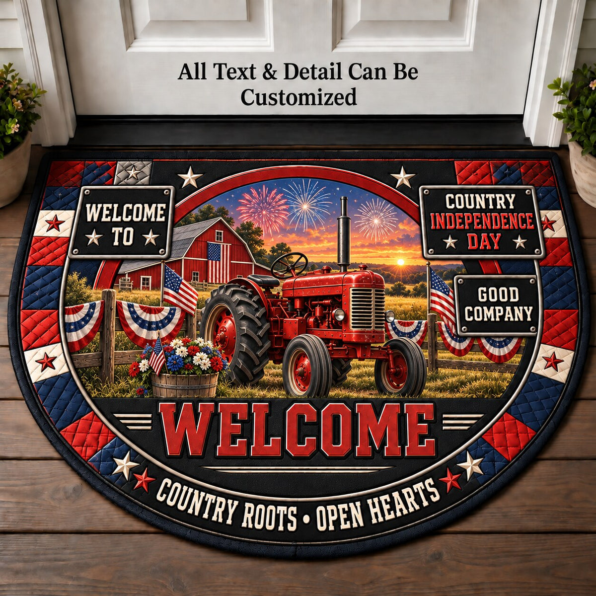 Country Independence Day Personalized Half Round Mat | 5To9Vibe