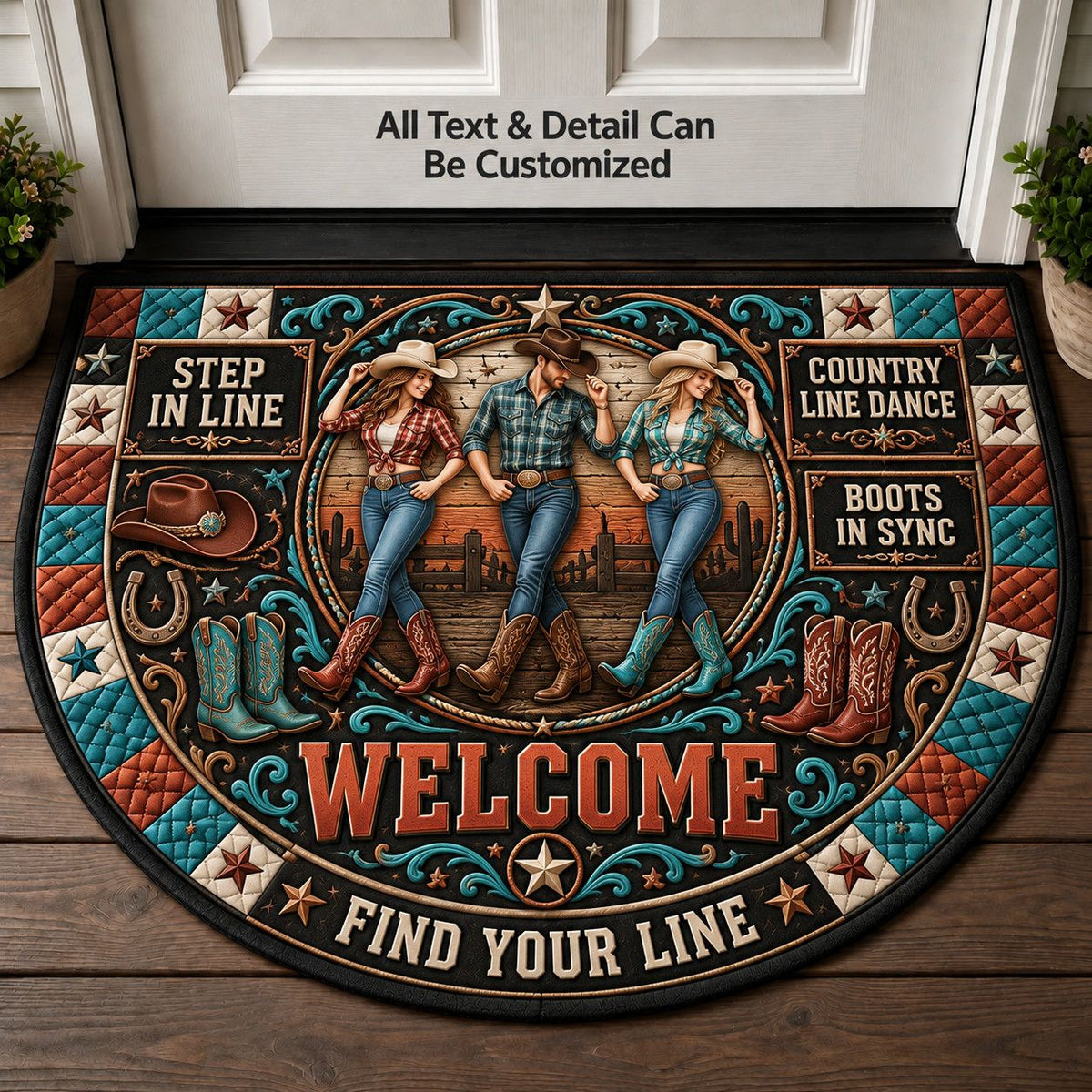 Country Line Dance Personalized Half Round Mat | 5To9Vibe