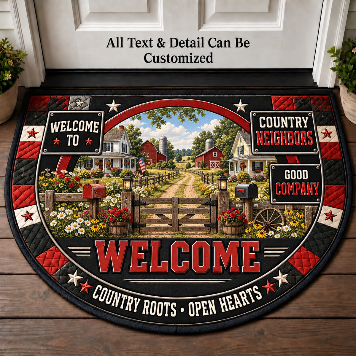 Country Neighbors Personalized Half Round Mat | 5To9Vibe