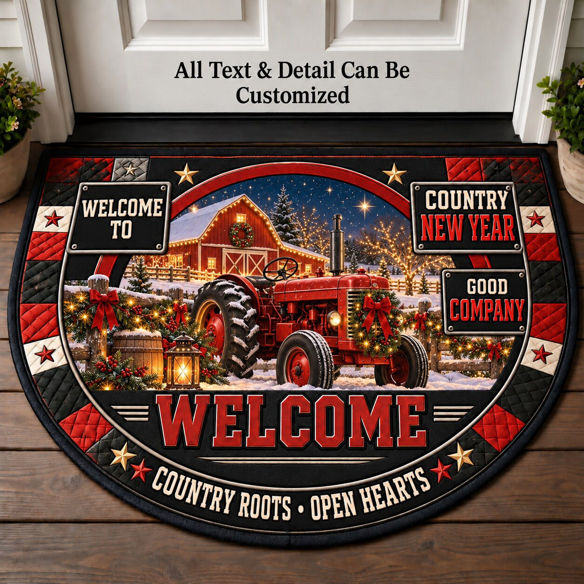 Country New Year Personalized Half Round Mat | 5To9Vibe