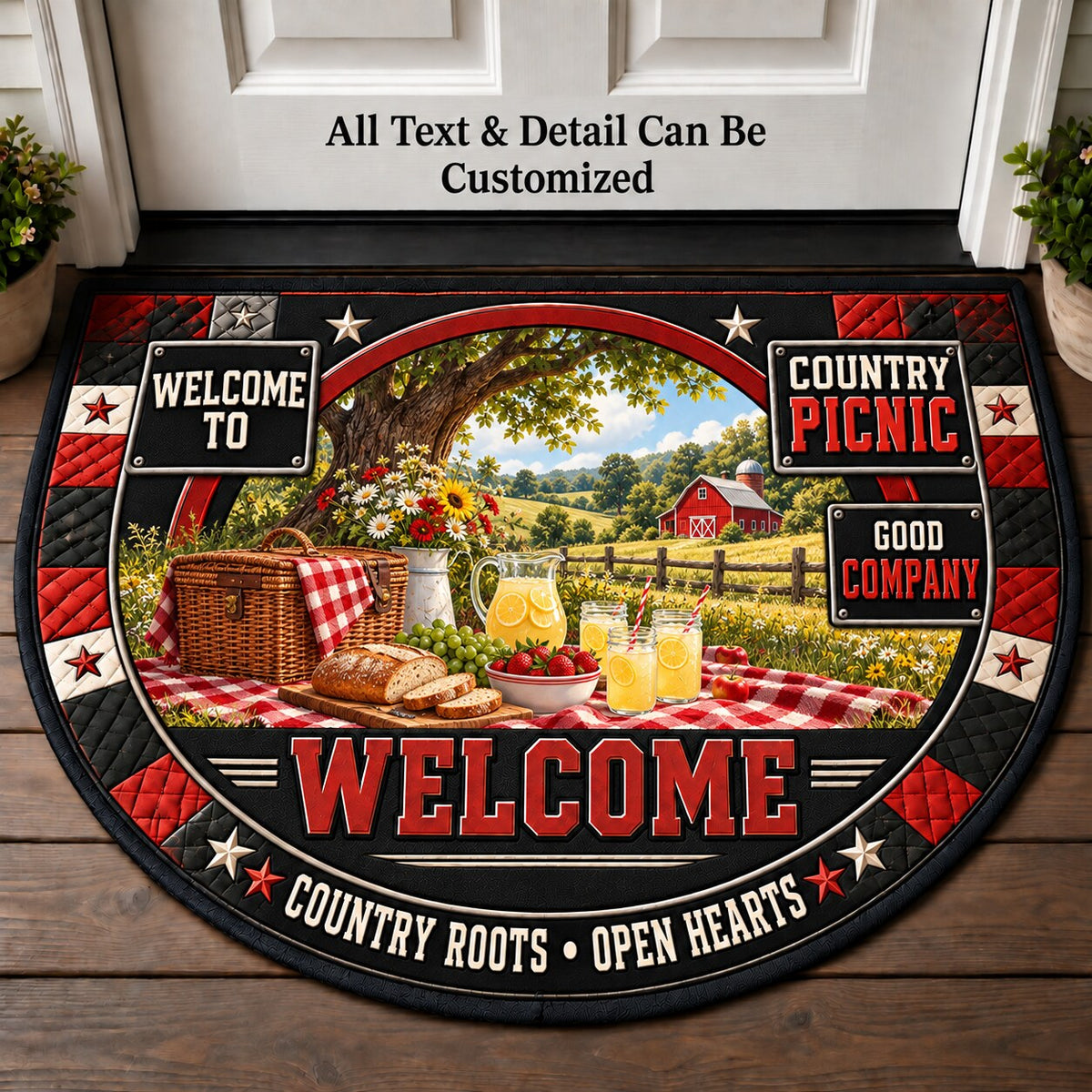Country Picnic Personalized Half Round Mat | 5To9Vibe