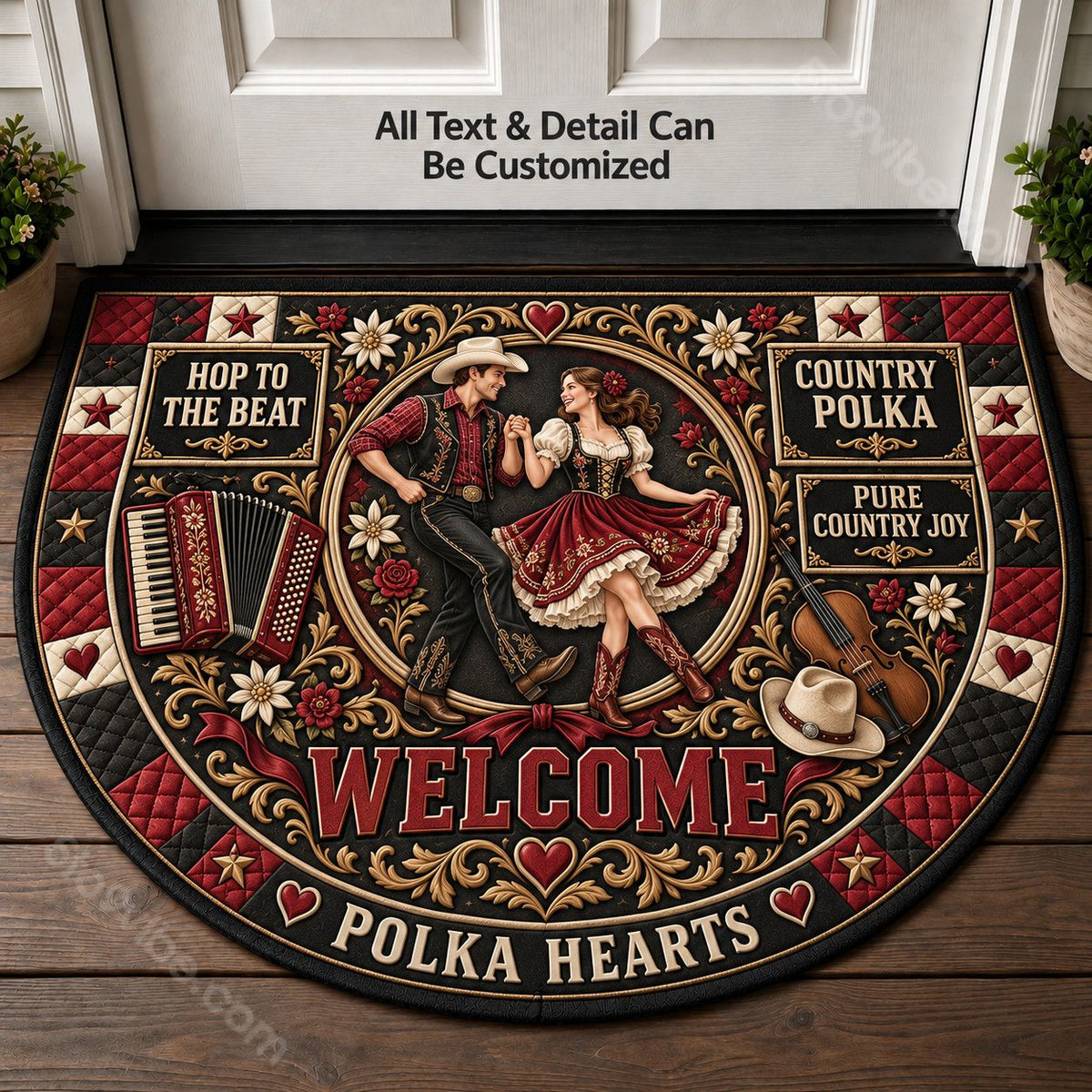 Country Polka Personalized Half Round Mat | 5To9Vibe