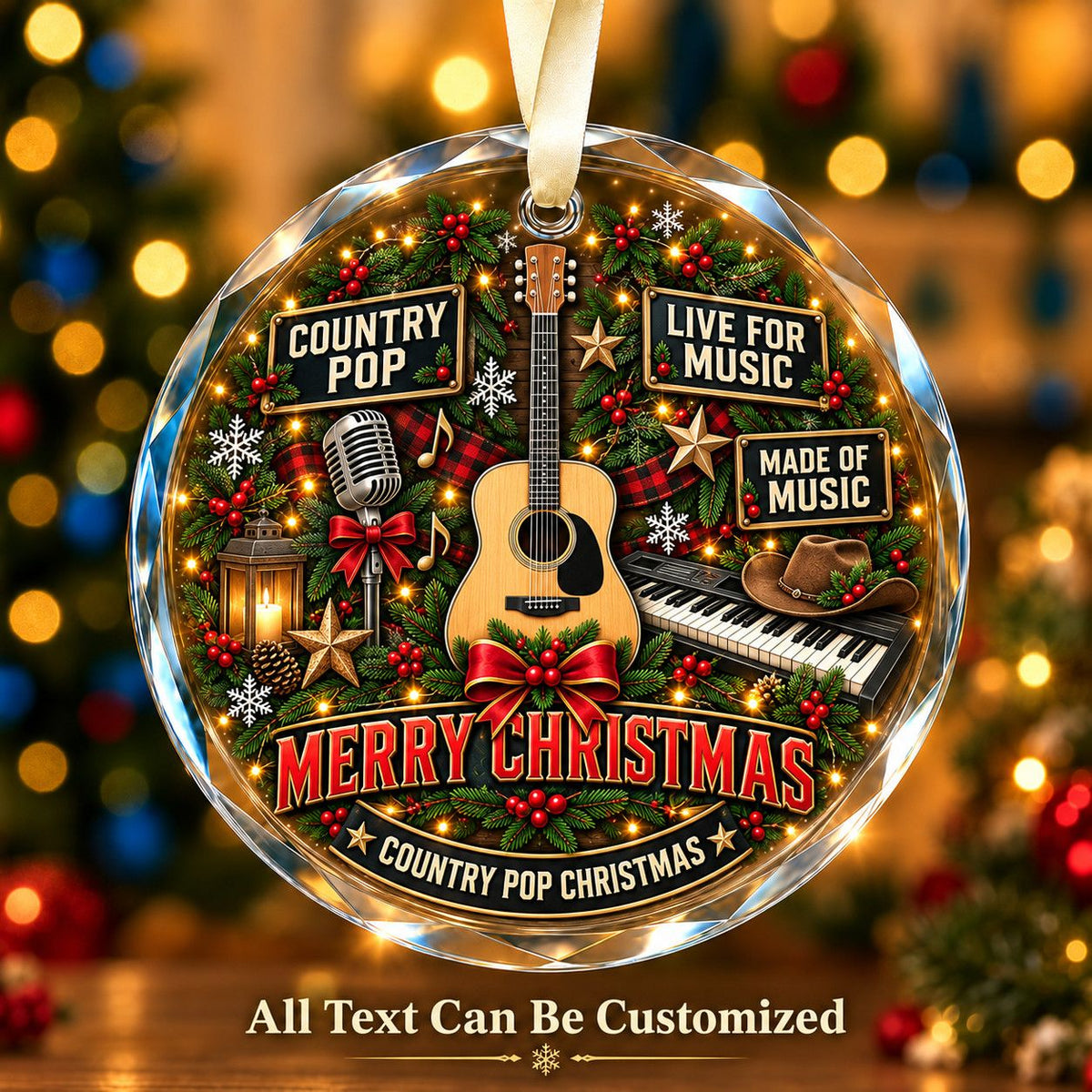 Country Pop Personalized Glass Ornament | 5To9Vibe