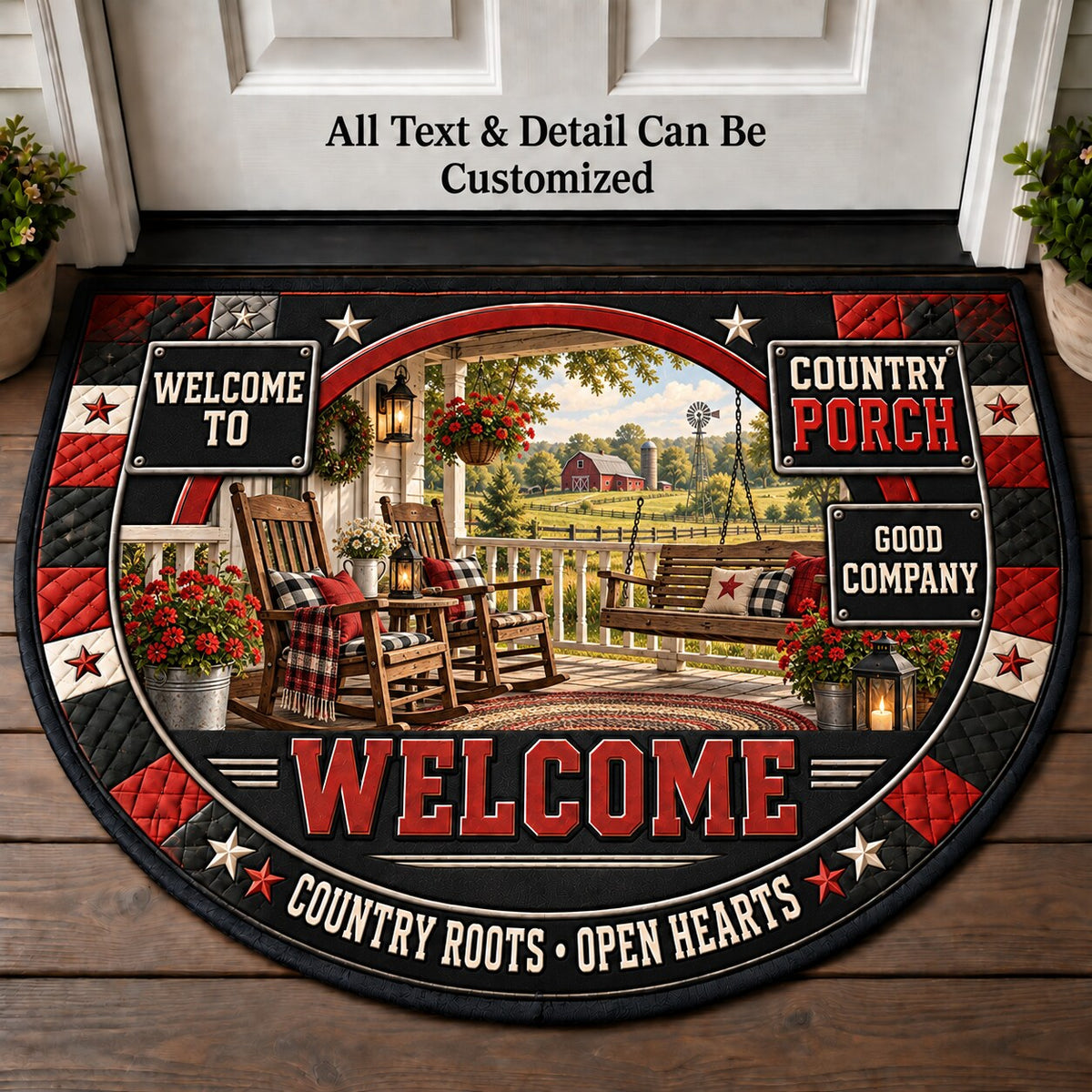 Country Porch Personalized Half Round Mat | 5To9Vibe