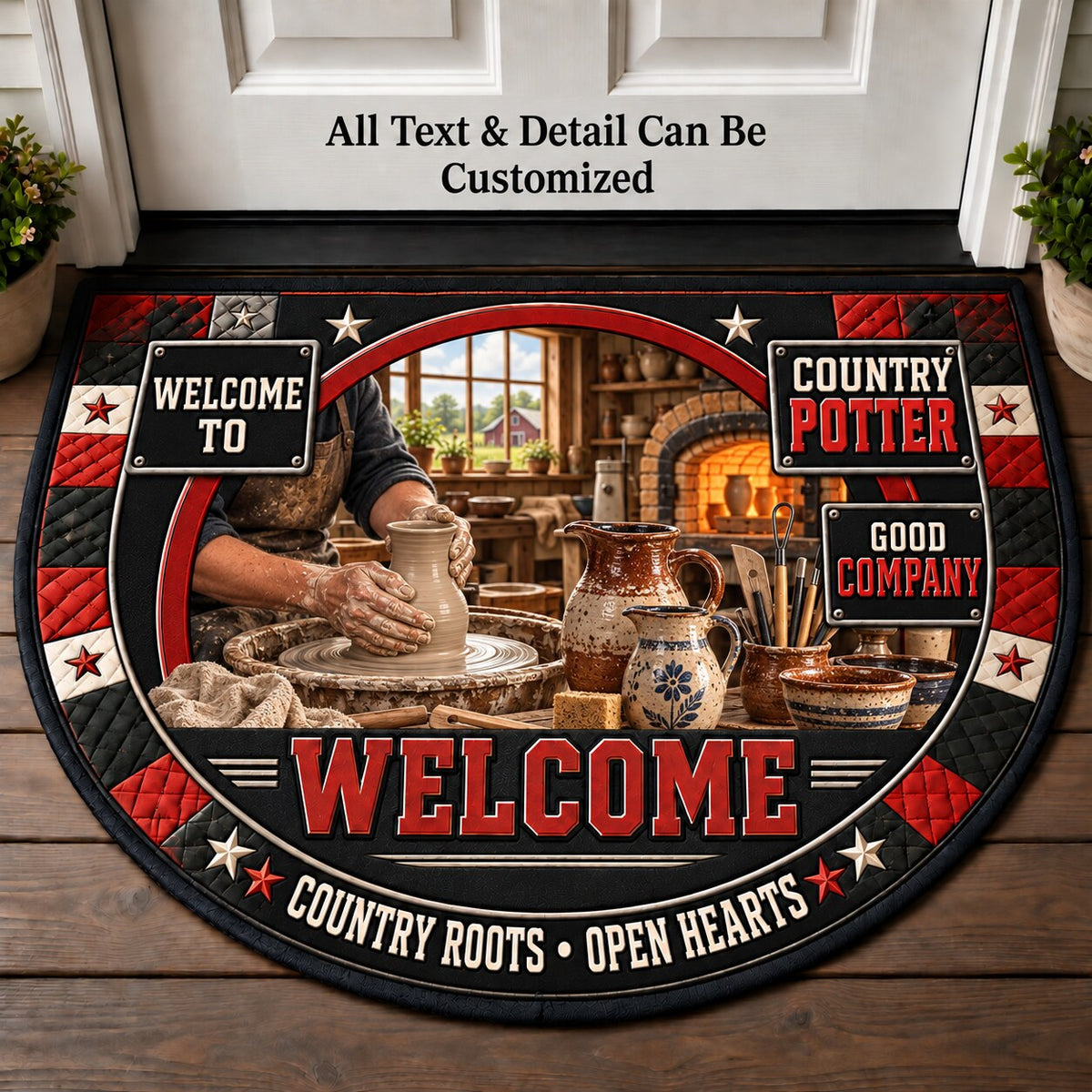 Country Potter Personalized Half Round Mat | 5To9Vibe