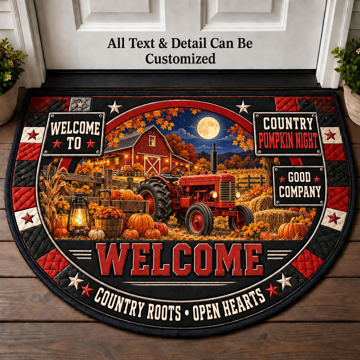 Country Pumpkin Night Personalized Half Round Mat | 5To9Vibe