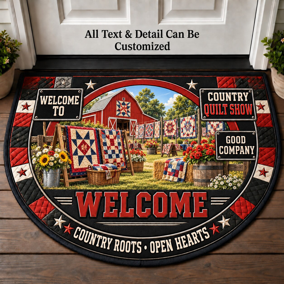Country Quilt Show Personalized Half Round Mat | 5To9Vibe