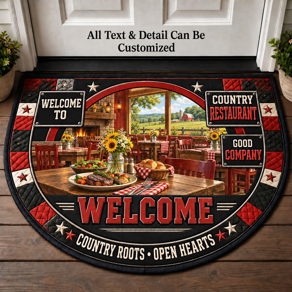 Country Restaurant Personalized Half Round Mat | 5To9Vibe